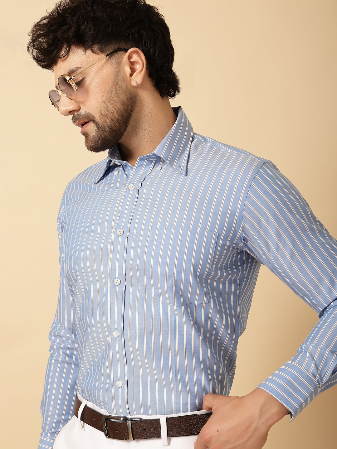 Blue Cotton Stripe Button-Down Shirt