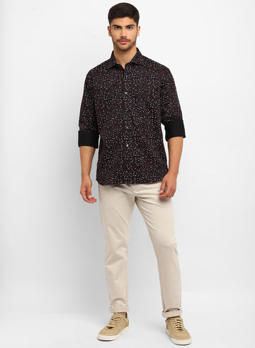 Black Cotton Printed Casual Shirt