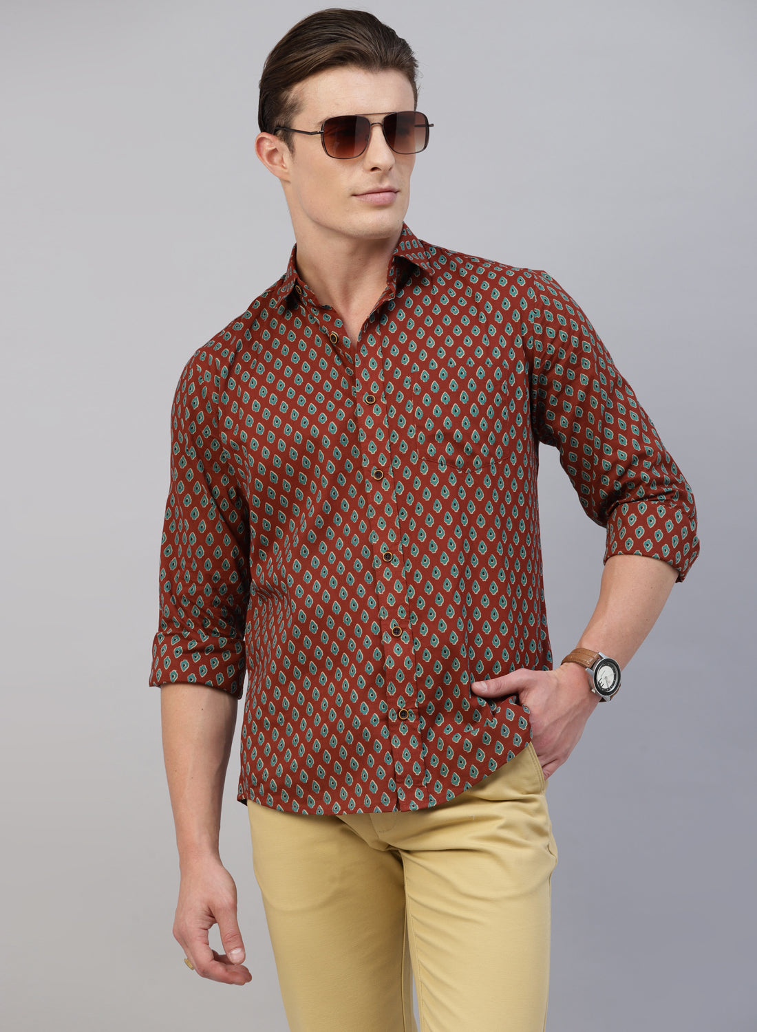 Maroon Indian Prints Cotton Full Sleeve Shirt