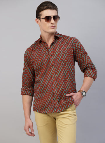 Maroon Indian Prints Cotton Full Sleeve Shirt