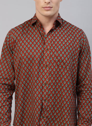 Maroon Indian Prints Cotton Full Sleeve Shirt