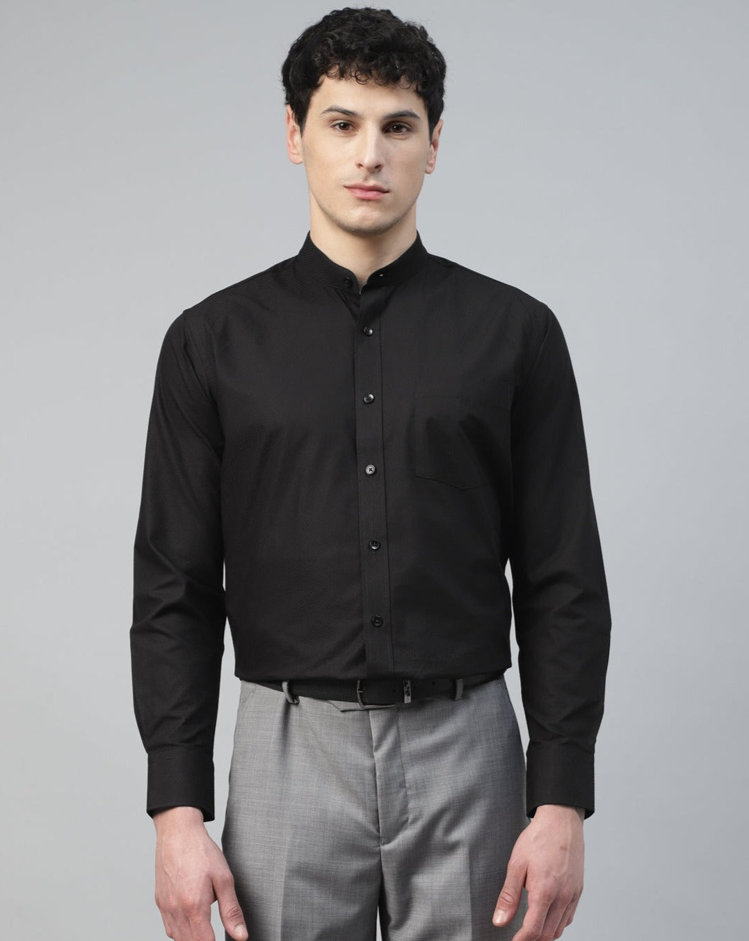 Black 100% Structured Evening Wear Shirt