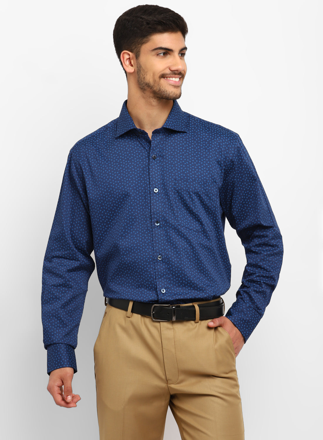 Blue Cotton Printed Full Sleeve Shirt