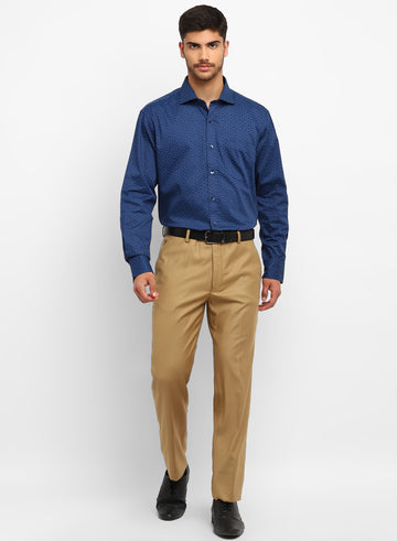 Blue Cotton Printed Full Sleeve Shirt