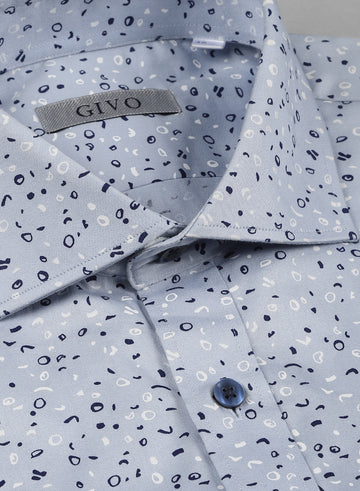Bluish Grey Cotton Printed Casual Shirt