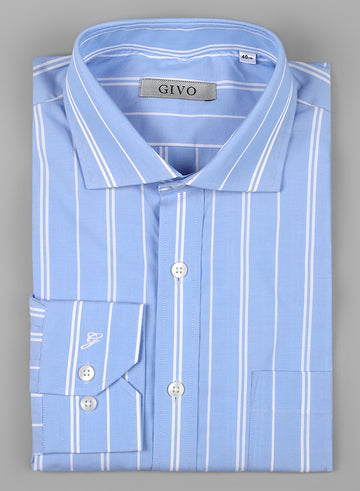 Blue Cotton Stripe Formal Shirt