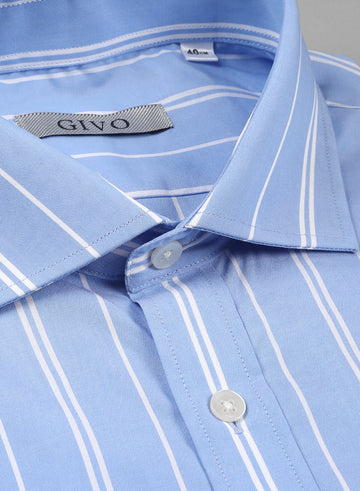 Blue Cotton Stripe Formal Shirt