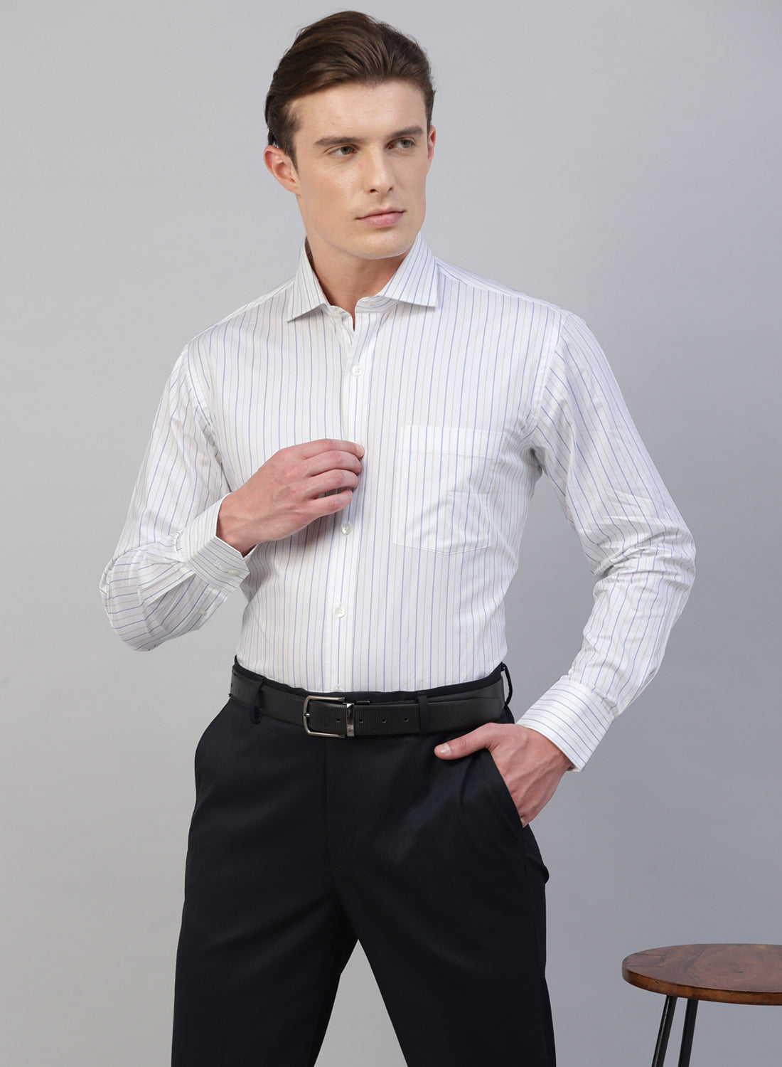 White & Blue 100% Cotton Stripe Formal Shirt