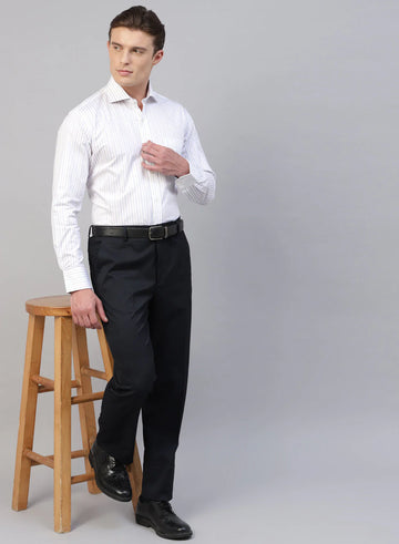 White & Blue 100% Cotton Stripe Formal Shirt