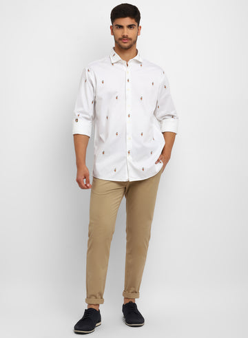White Cotton Cartoon Printed Full Sleeve Shirt