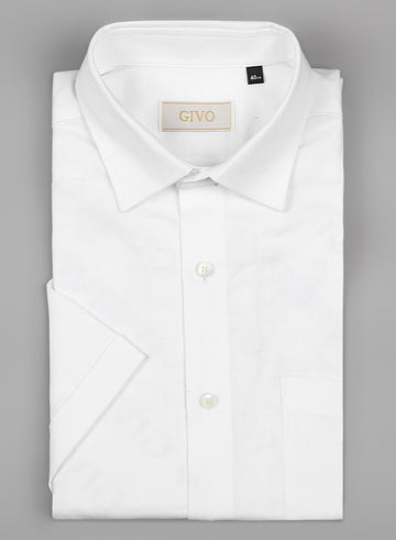 White Cotton Linen Solid Half Sleeve Shirt