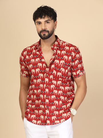 Red Printed 100% Cotton Half Sleeve Shirt