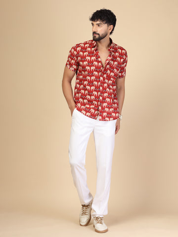 Red Printed 100% Cotton Half Sleeve Shirt