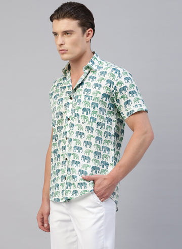 Cream 100% Cotton Printed Casual Shirts