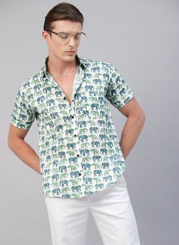 Cream 100% Cotton Printed Casual Shirts