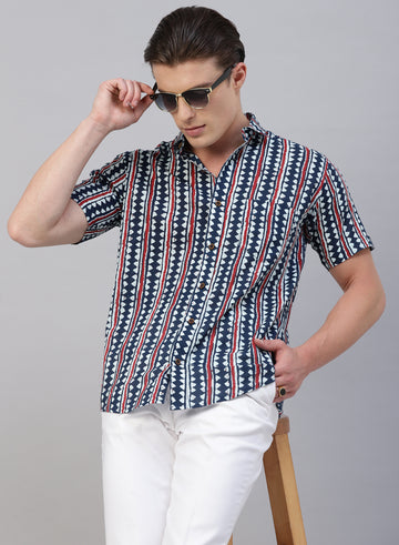 Blue 100% Cotton Printed Casual Shirts