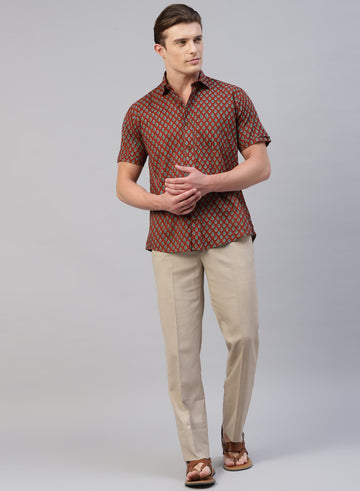 Maroon 100% Cotton Printed Casual Shirts