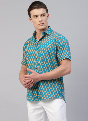 Team Blue 100% Cotton Printed Casual Shirts