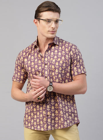 Purple 100% Cotton Printed Casual Shirts