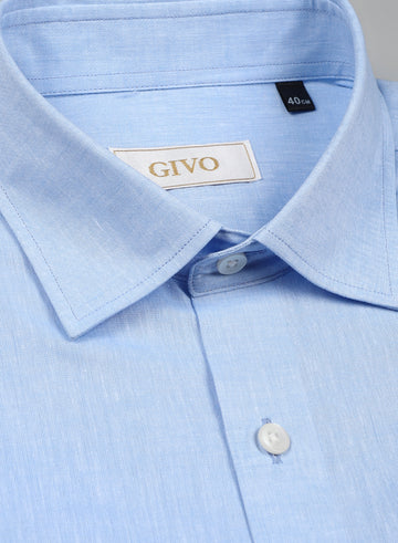 Light Blue Linen Solid Half Sleeve Shirt