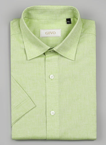 Parrot Green Linen Solid Half Sleeve Shirt