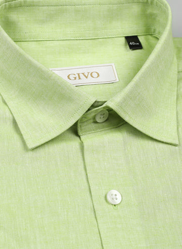Parrot Green Linen Solid Half Sleeve Shirt