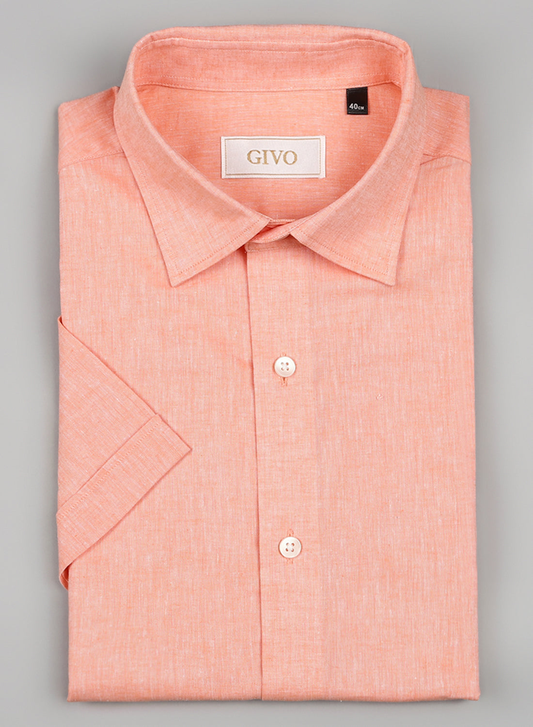 Peach Linen Solid Half Sleeve Shirt