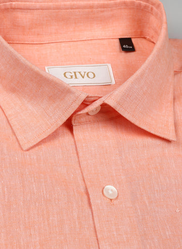 Peach Linen Solid Half Sleeve Shirt
