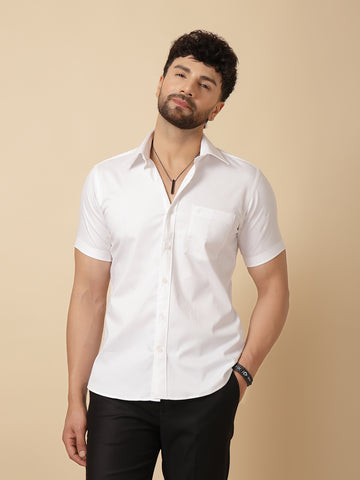 White Cotton Lycra Half Sleeve Shirt
