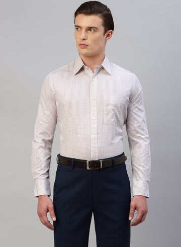 Cream Cotton Check Full Sleeve Shirt
