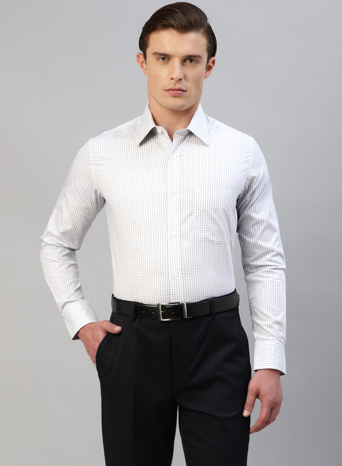 White Cotton Check Full Sleeve Shirt
