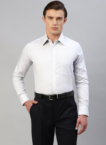 White Cotton Check Full Sleeve Shirt