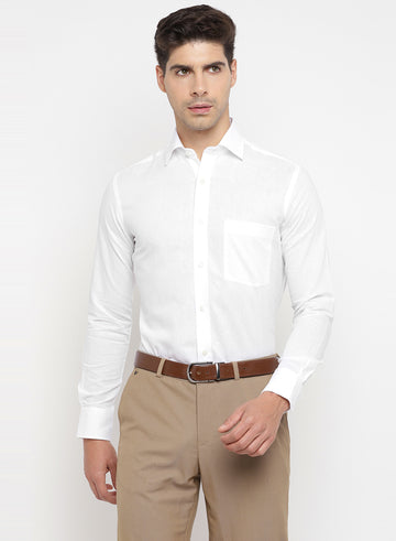 White Cotton Linen Solid Formal Shirt