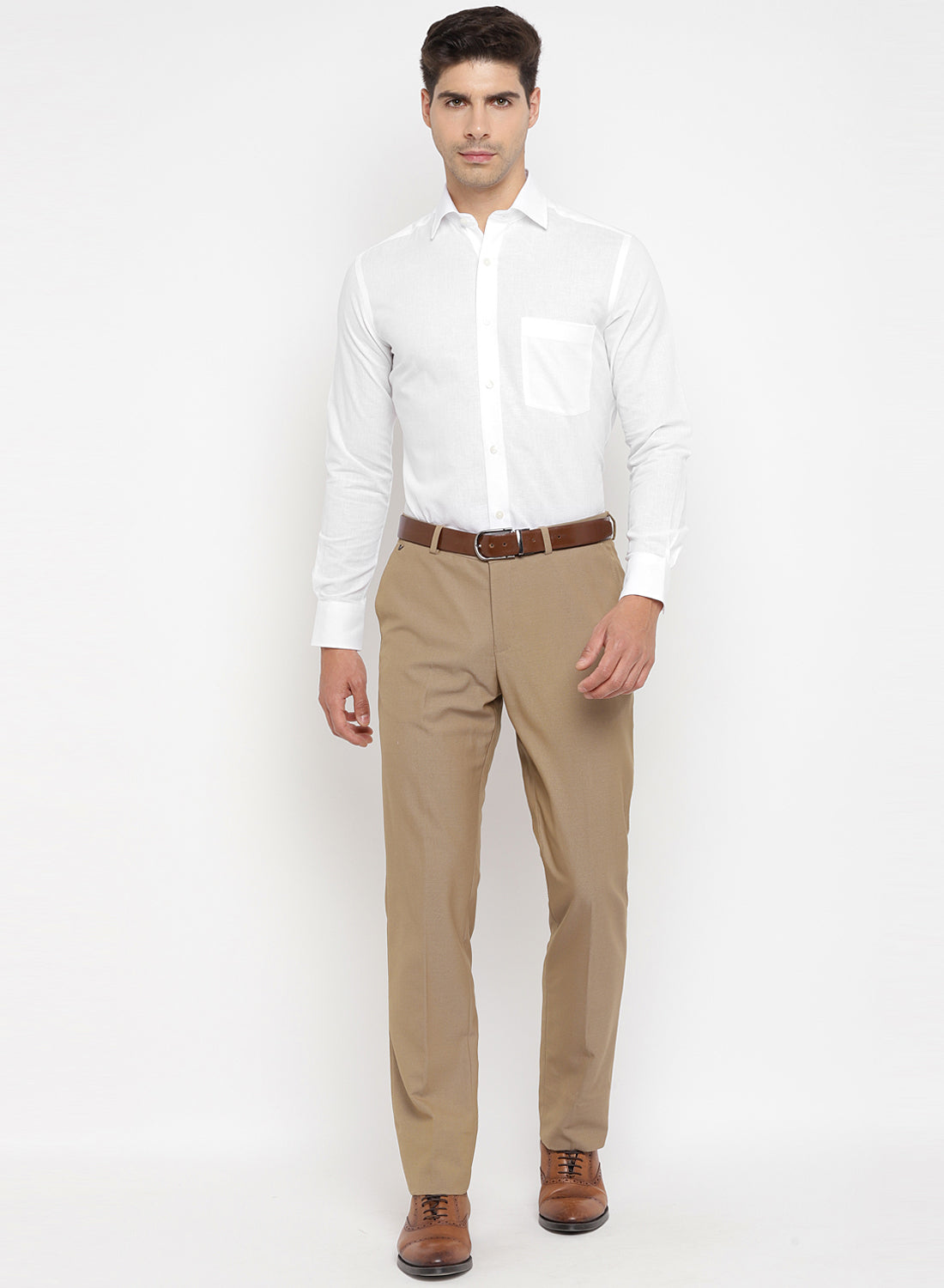 White Cotton Linen Solid Formal Shirt