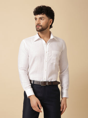 White 100% Linen Formal Shirt