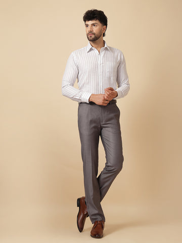 White 100% Linen Stripe Shirt