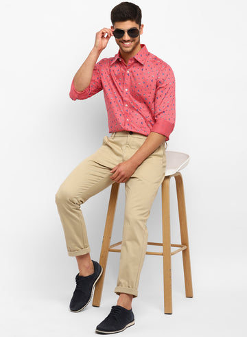 Red Cotton Printed Casual Shirt