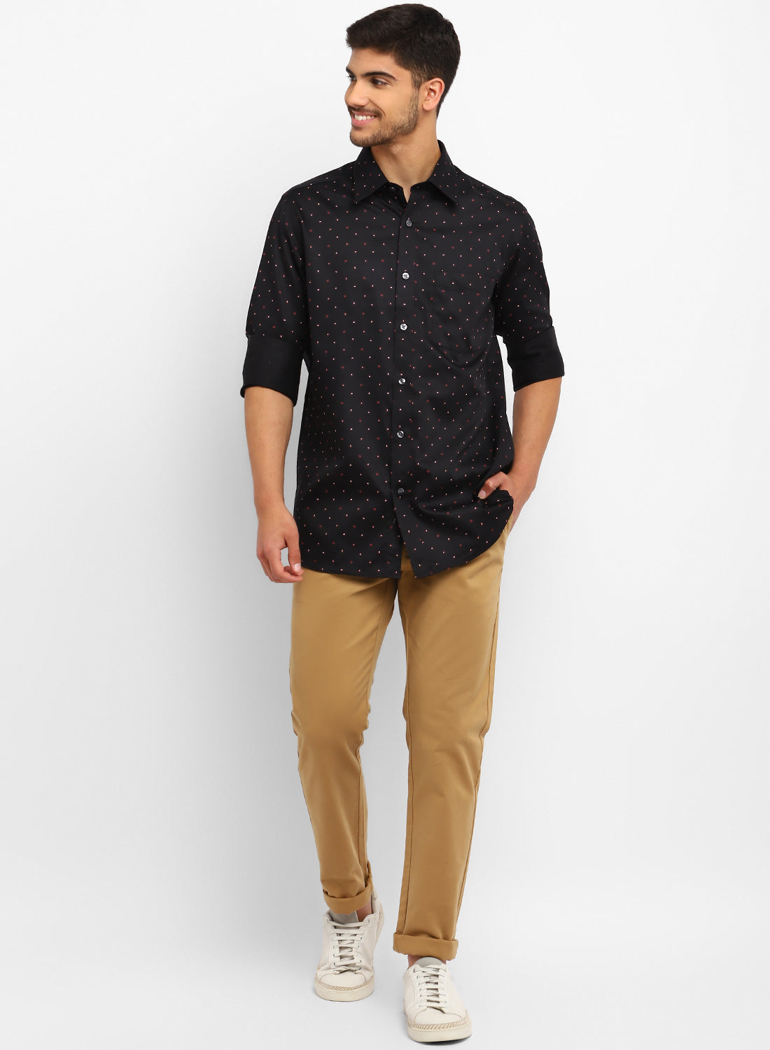 Black & Red Cotton Printed Casual Shirt
