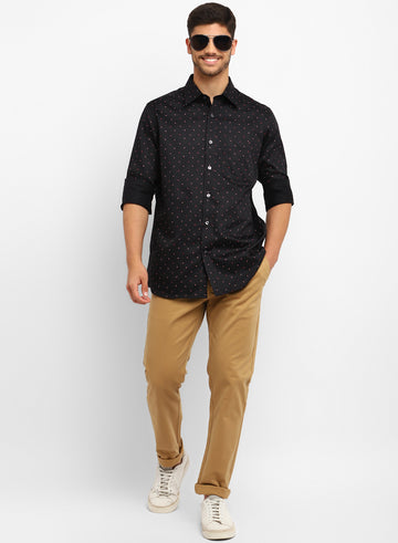 Black & Red Cotton Printed Casual Shirt
