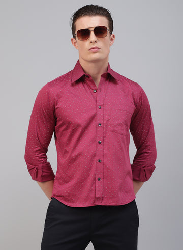 Red Cotton Printed Full Sleeve Shirt