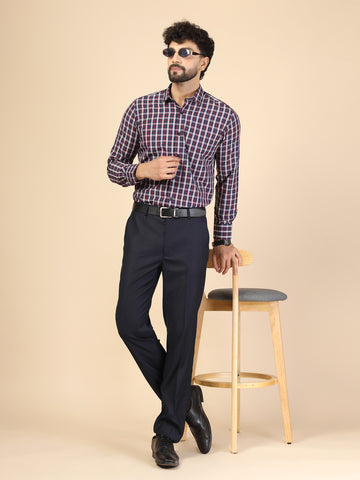 Navy Blue Cotton Check Shirt