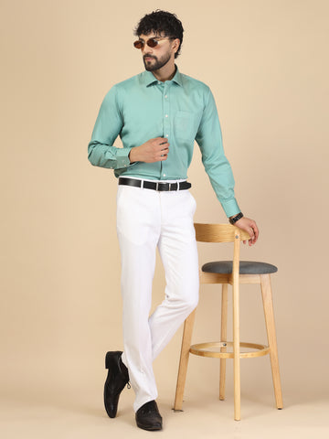 Aqua Marin Cotton Lycra Solid Shirt
