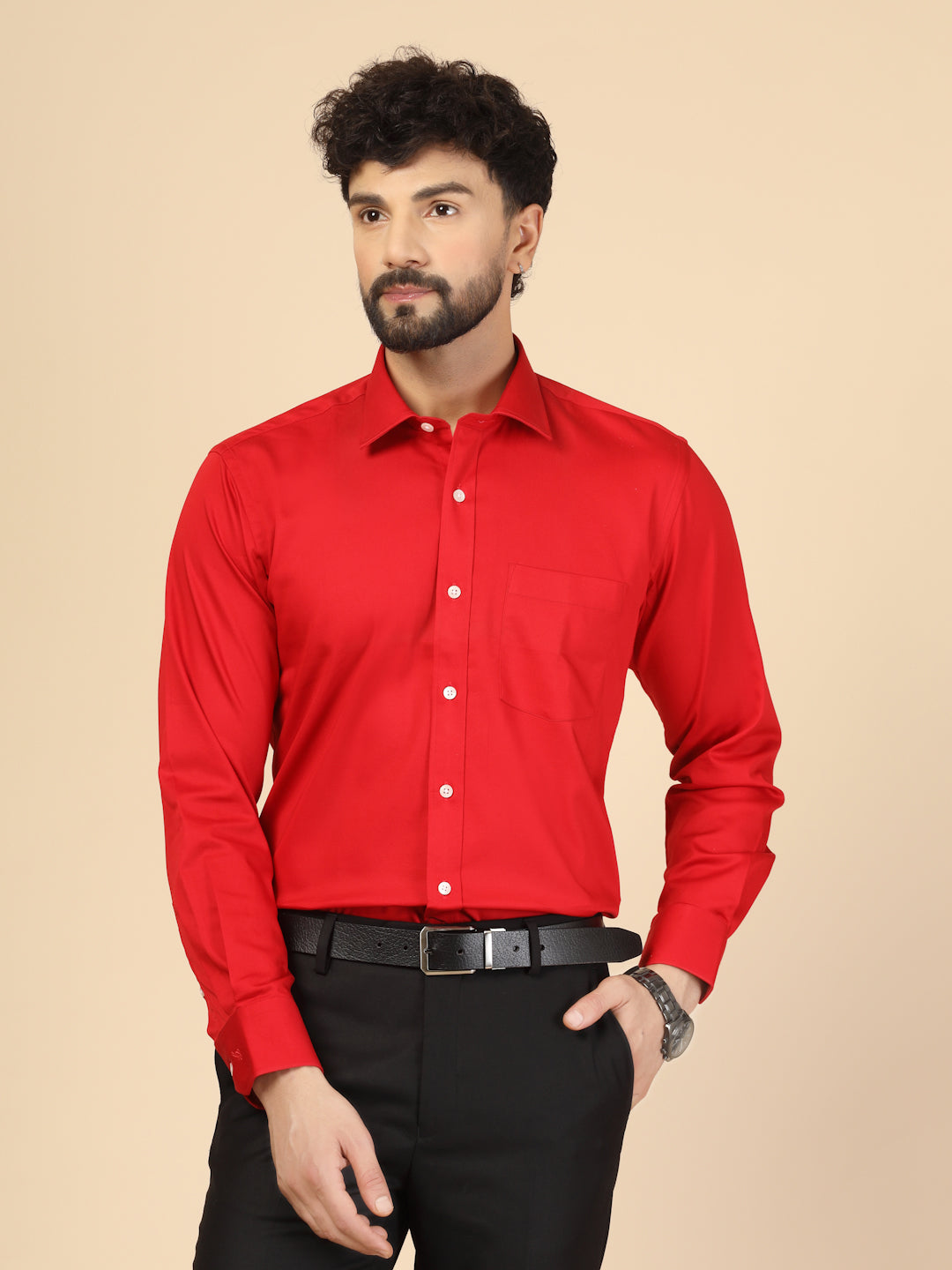 Red Cotton Solid Shirt