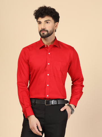 Red Cotton Solid Shirt