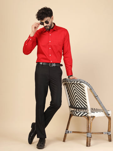 Red Cotton Solid Shirt