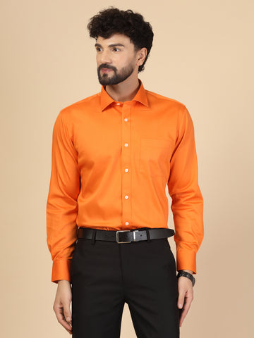 Orange Cotton Lycra Solid Shirt
