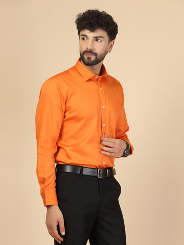 Orange Cotton Lycra Solid Shirt