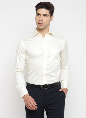 Cream Cotton Solid Formal Shirt