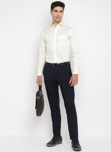 Cream Cotton Solid Formal Shirt