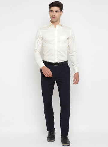 Cream Cotton Solid Formal Shirt